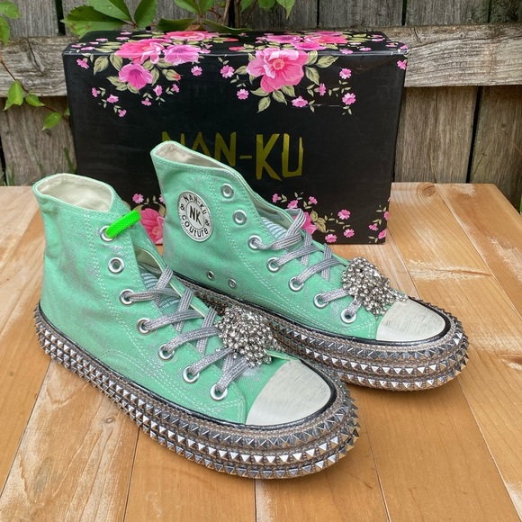 Free People Nan-Ku Couture Cruise Studded High Top Sneakers Size 38 / US 8 NEW - Picture 5 of 17
